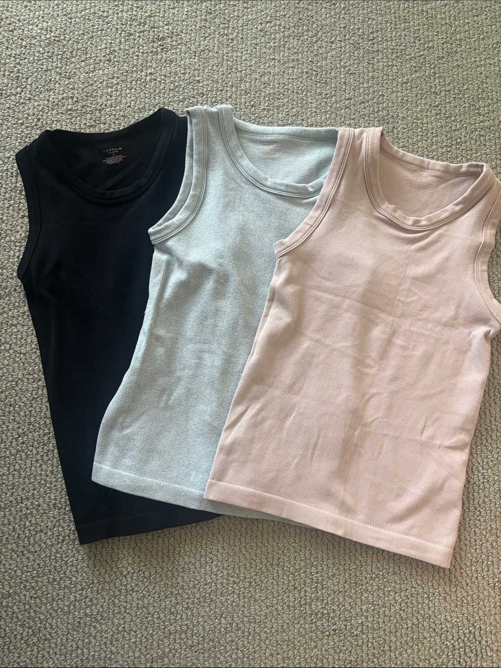 Danskin 3-Pack Tank Tops in Black, Light Blue, Pale Pink
